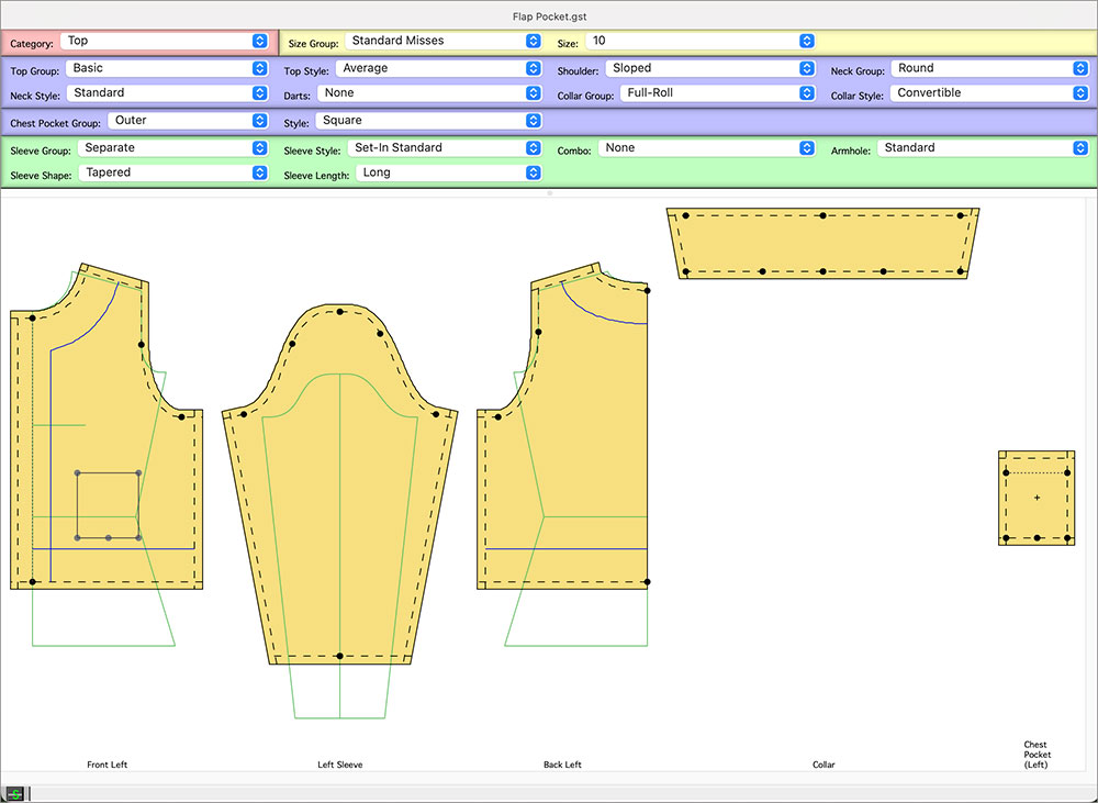 Example of a Jacket Pattern created with Garment Designer pattern making software